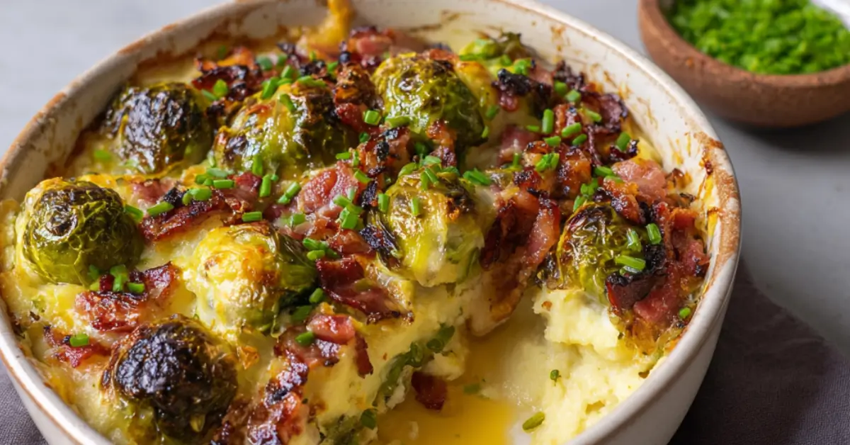 Ovenschotel met spruitjes en spek: klaar in 30 minuten