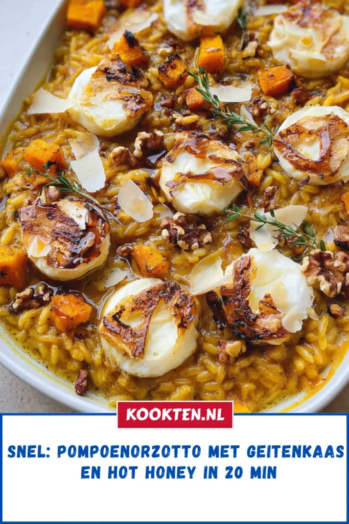 Snel: Pompoenorzotto met geitenkaas en hot honey in 20 min