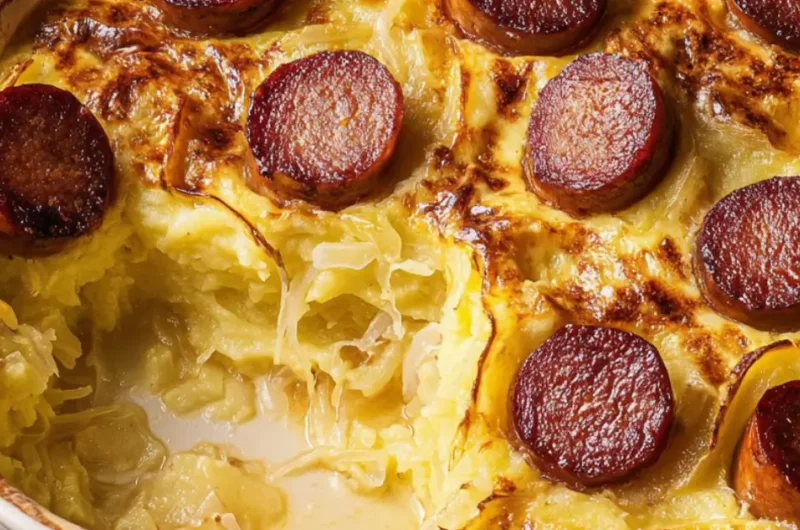 Zuurkool Ovenschotel met Rookworst en Appel