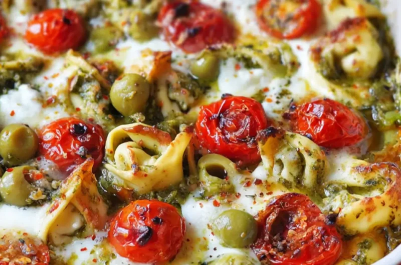 Tortellini-ovenschotel met Pesto & Geroosterde Tomaatjes