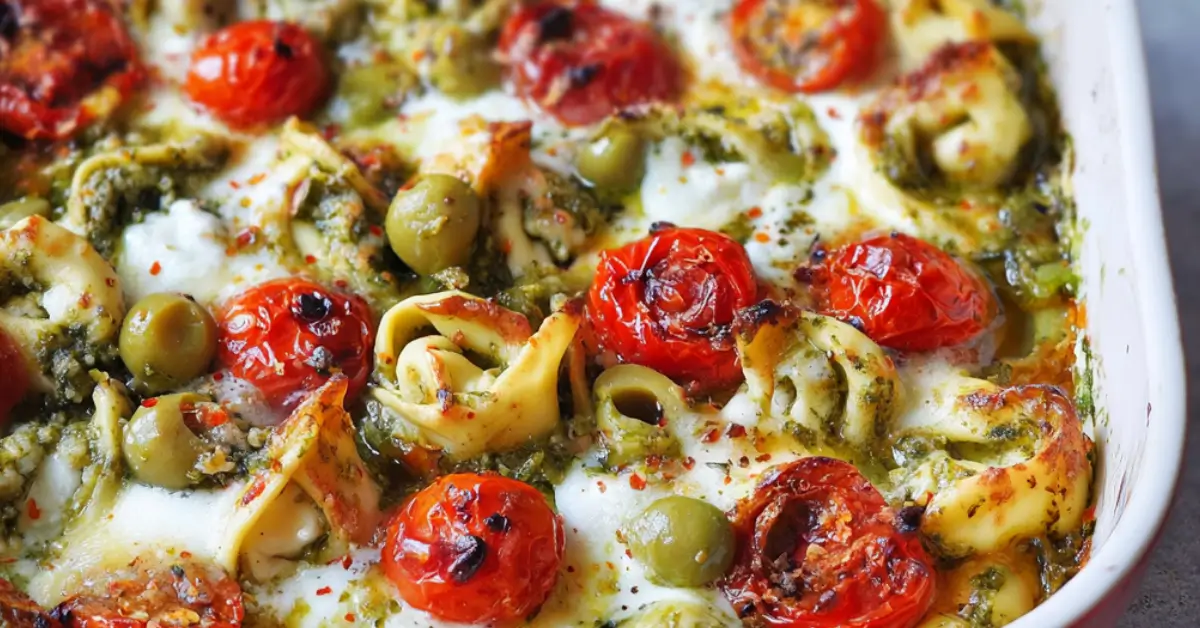 Tortellini-ovenschotel met pesto & geroosterde tomaatjes