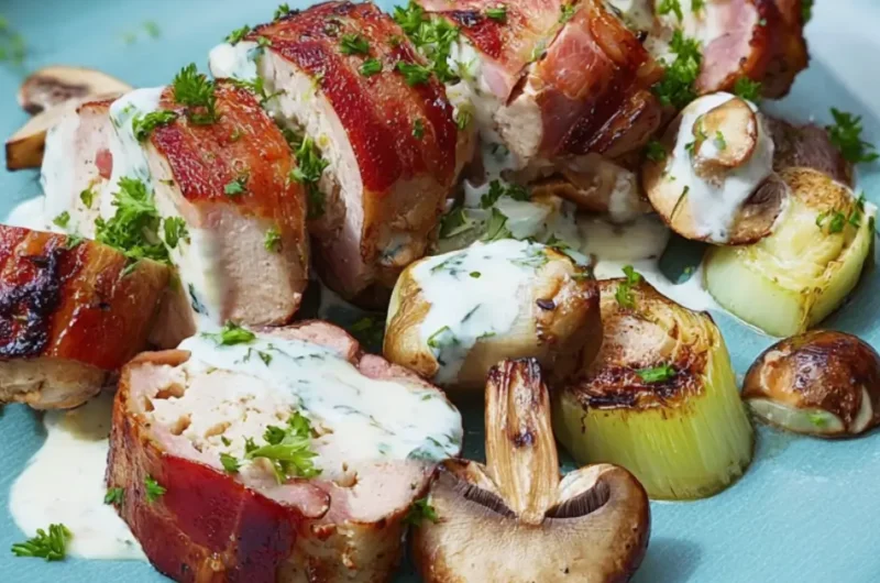 Varkenshaasrollade met Spek, Prei en Champignons