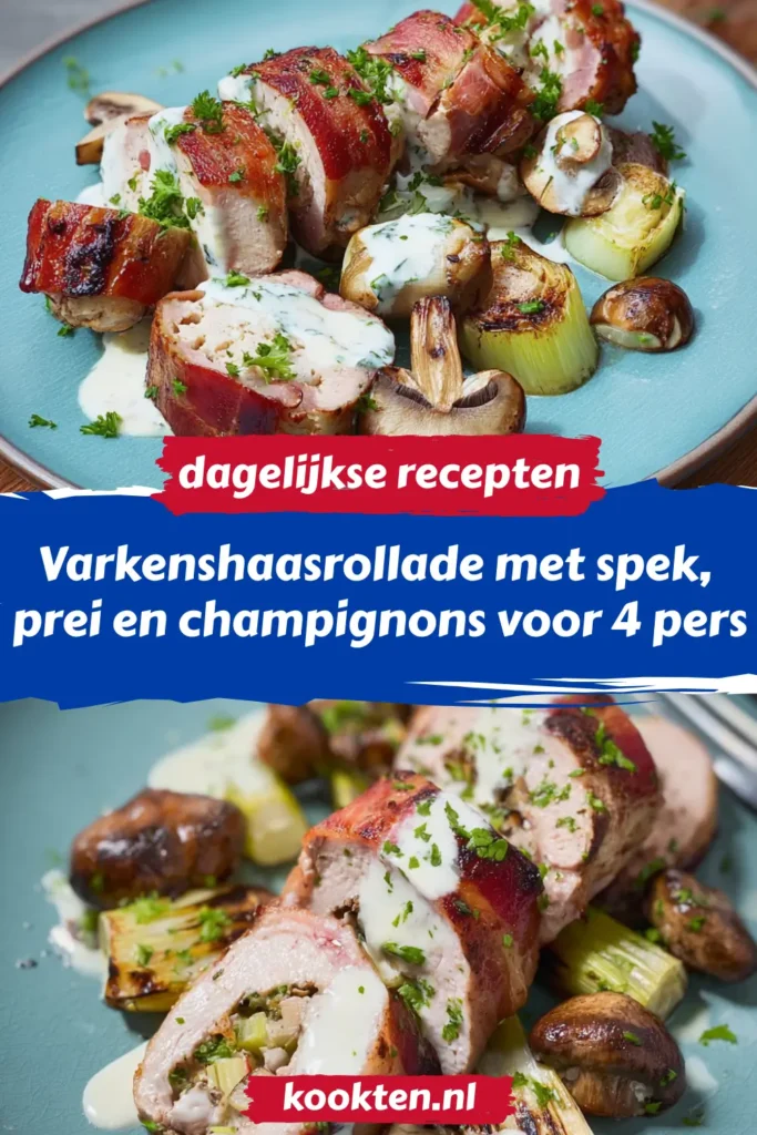 Varkenshaasrollade met spek, prei en champignons voor 4 pers