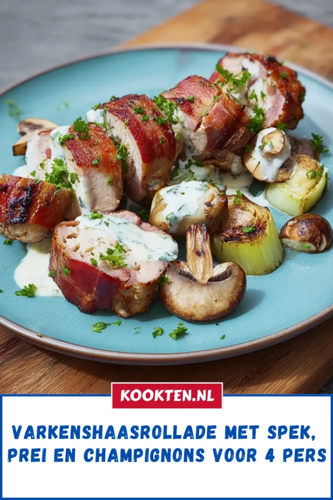 Varkenshaasrollade met spek, prei en champignons voor 4 pers