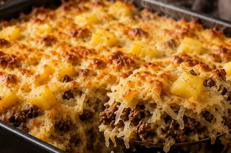 Zuurkoolovenschotel met gehakt, spekjes en ananas