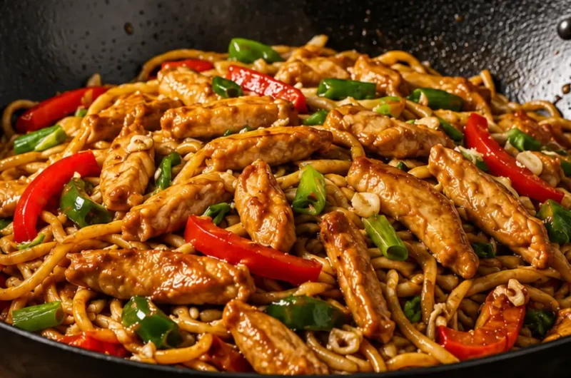 Knoflook kip lo mein