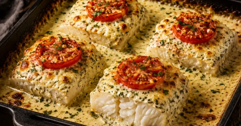 Kabeljauwhaasje met tomaat en boursin uit de oven