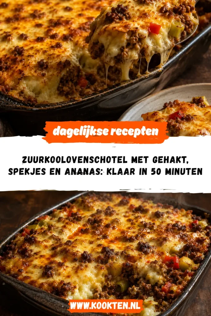 Zuurkoolovenschotel met gehakt, spekjes en ananas receptfoto van het gerecht