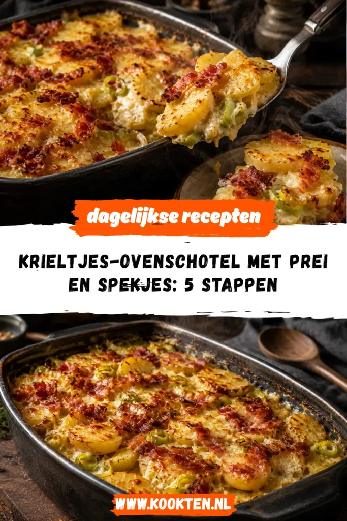 Krieltjes-ovenschotel met prei en spekjes receptfoto van het gerecht