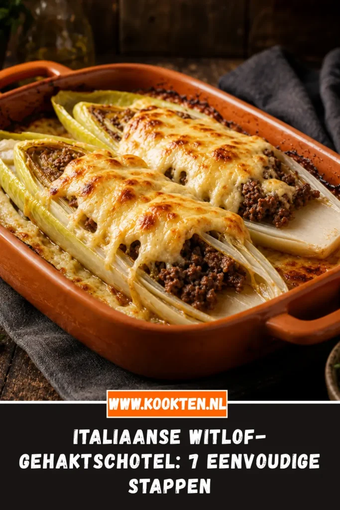 Italiaanse witlof-gehaktschotel van dichtbij op het bord