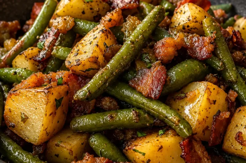 Groene bonen en aardappelen met country ranch-bacon