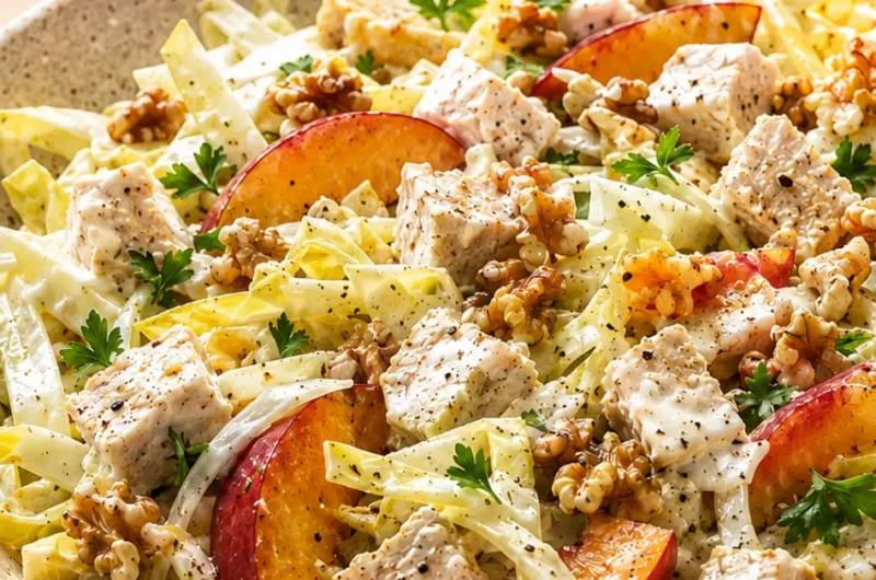 Romige witlofsalade met kip en perzik