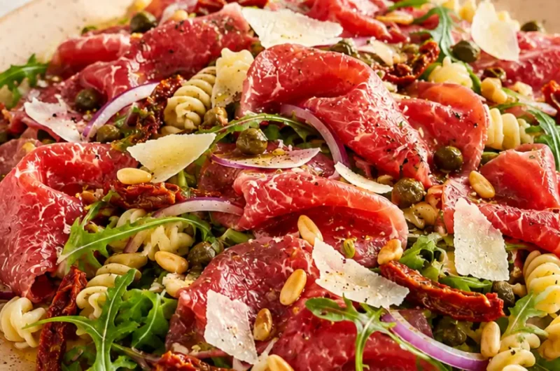 Carpacciosalade met pasta en rucola