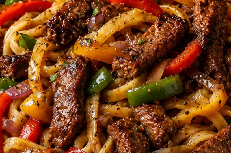 Sissende pasta met biefstuk en peper