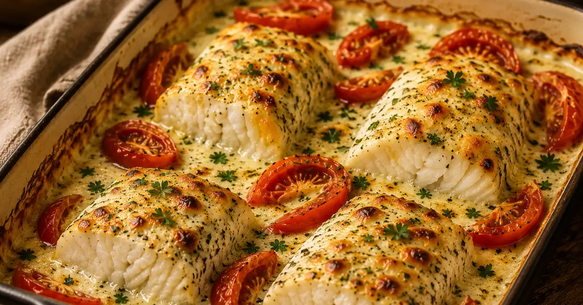 Kabeljauwhaasje met tomaat en Boursin Cuisine uit de oven