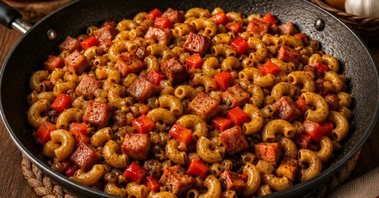 Indische Macaroni met Ham en Ketjap in een kom