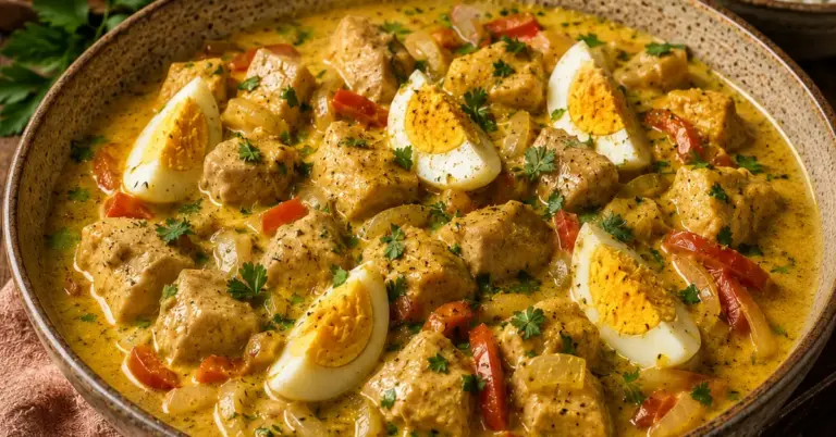 Kip kerrie met ei in romige saus met rijst