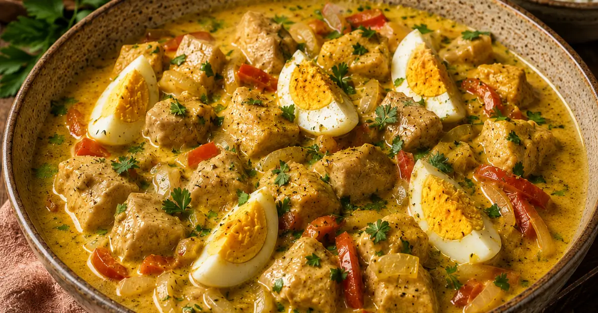 Kip kerrie met ei in romige saus met rijst