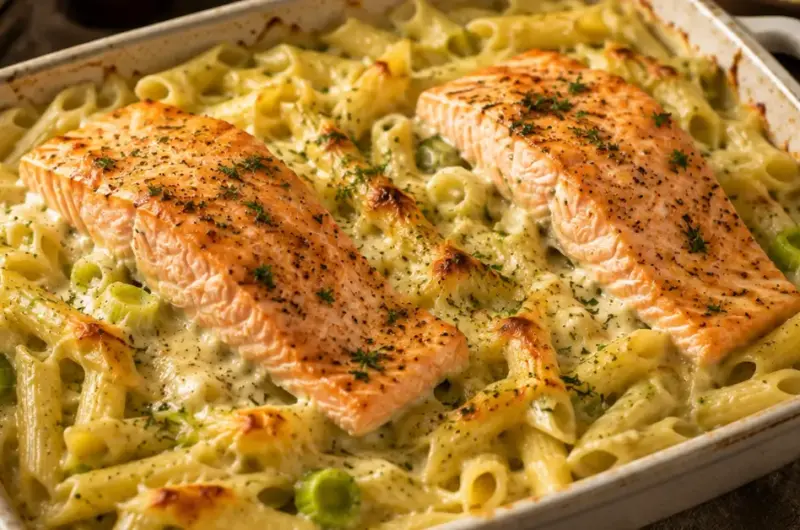 Ovenschotel met Penne, Zalm en Prei