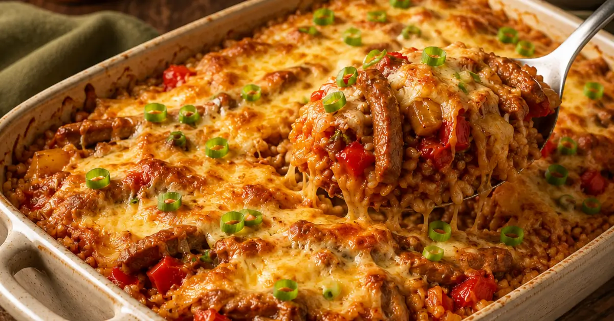 Babi Pangang Ovenschotel met Rijst & Zoetzure Saus met goudbruine kaas