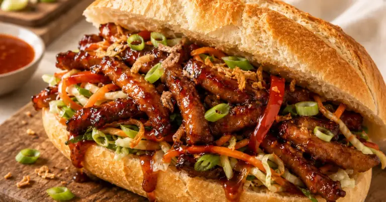 Babi Pangang Broodje met varkenshaas en zoetzure saus