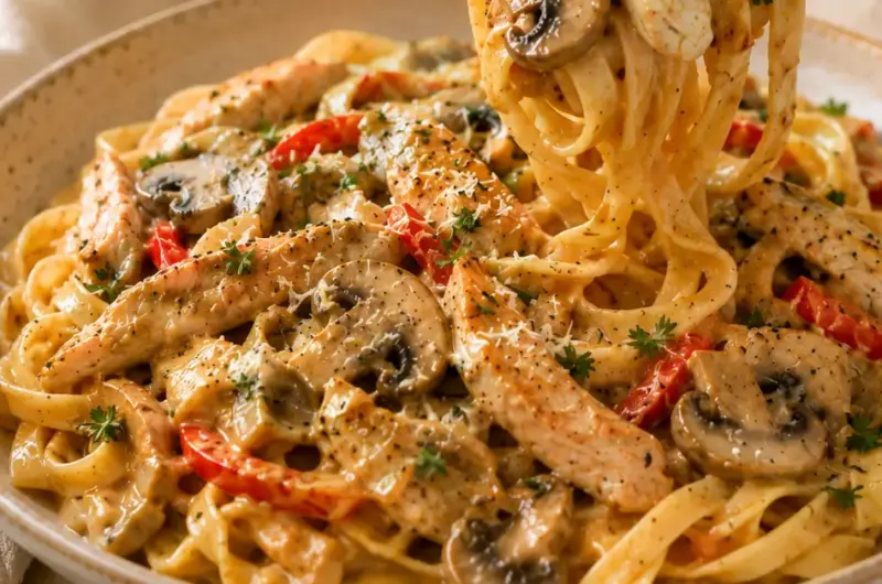 Romige kip stroganoff met tagliatelle