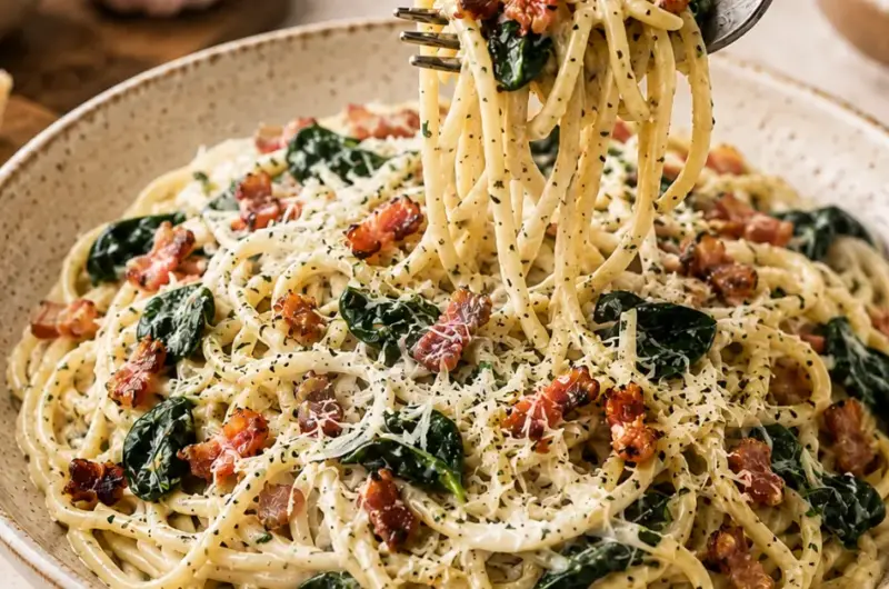 Spaghetti met Boursin en spekjes