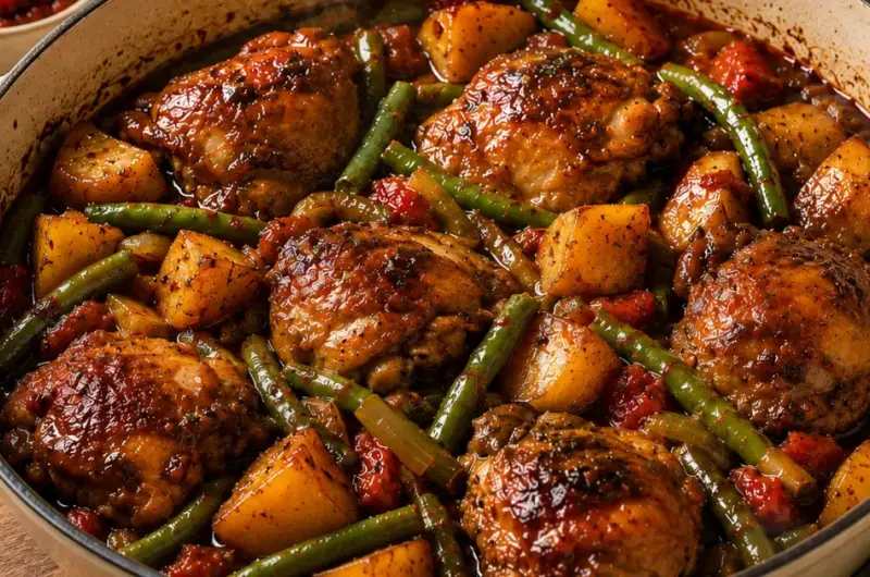 Kruidige Surinaamse Kip met aardappel en sperziebonen