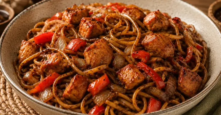 Indonesische Pasta met Kip met paprika en ketjap