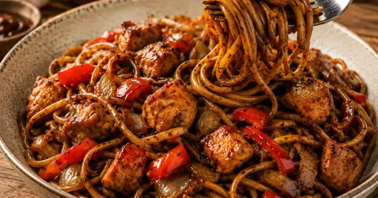 Indonesische Pasta met Kip met paprika en ketjap