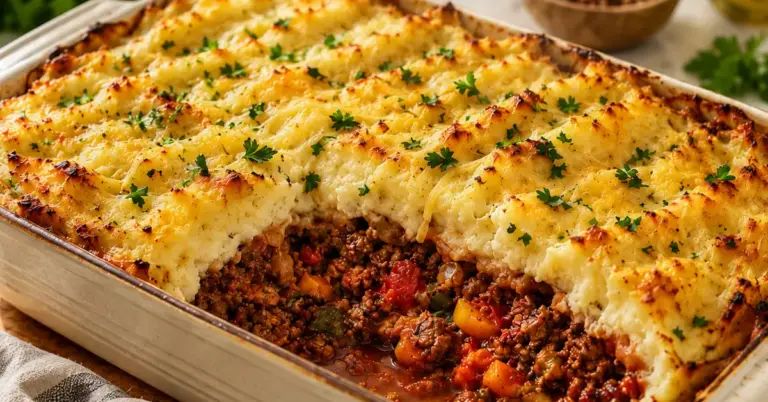 Italiaanse gehaktschotel met romige aardappelpuree en goudbruine kaas