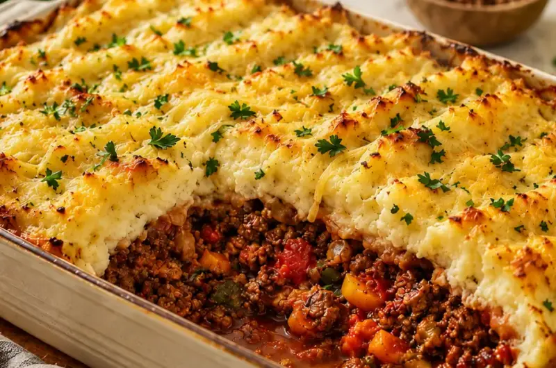 Italiaanse gehaktschotel met romige aardappelpuree
