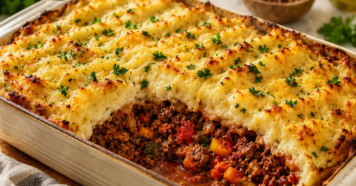 Italiaanse gehaktschotel met romige aardappelpuree en goudbruine kaas