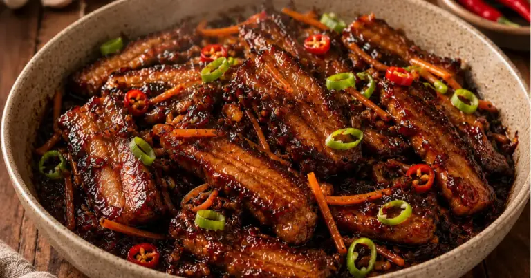 Indische Speklapjes in Ketjapsaus met lente-ui