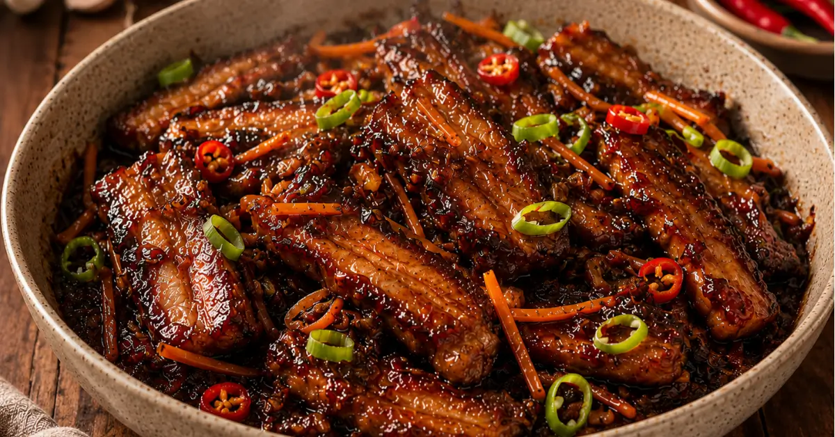 Indische Speklapjes in Ketjapsaus met lente-ui