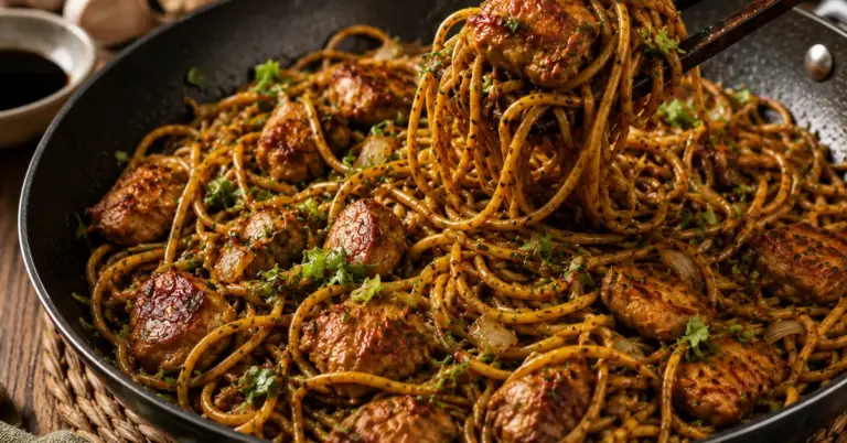 Surinaamse Bami met kip, ketjap en verse selderij