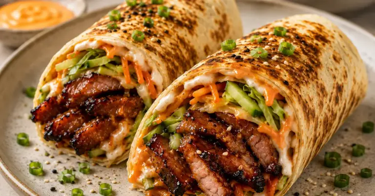 Krokante Babi Pangang Wrap met sticky varkensvlees en frisse groenten