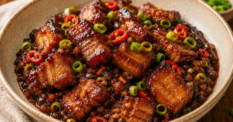 Indische Speklapjes in kleverige ketjapsaus met lente-ui