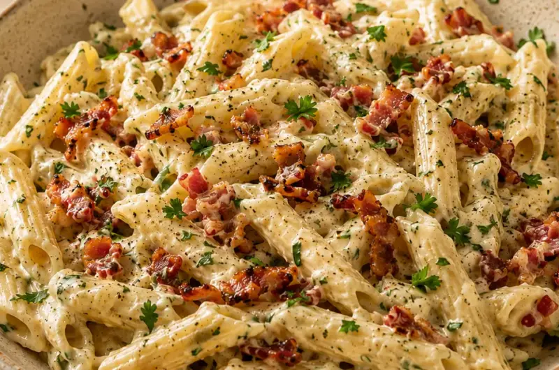 Pasta Boursin met spekjes