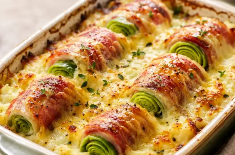 Preirolletjes uit de oven met spek en gesmolten kaas