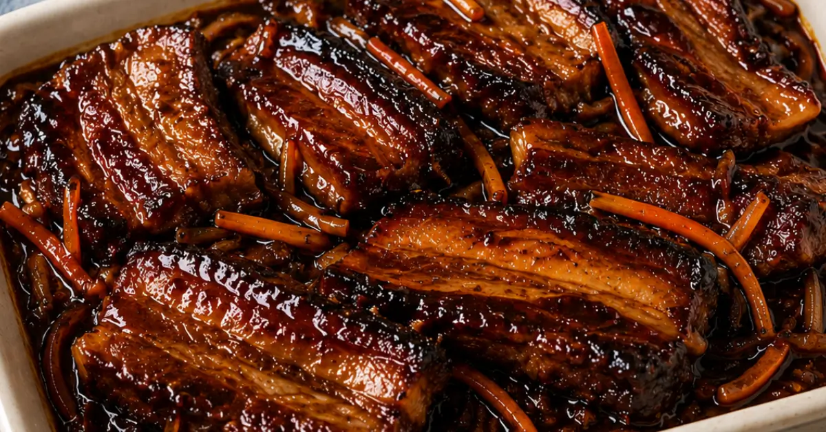 Indische speklapjes in ketjapsaus met winterpeen en lente-ui