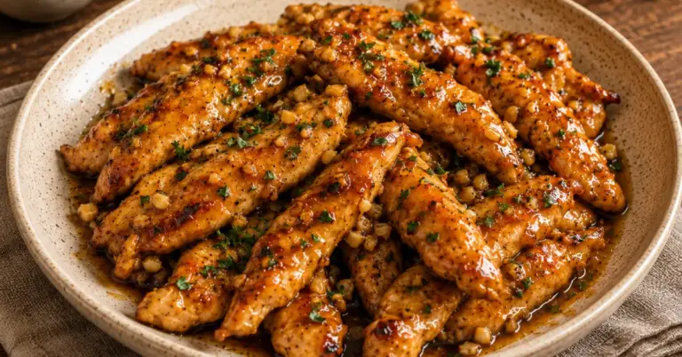 Kipreepjes met Honing en Knoflook in een koekenpan