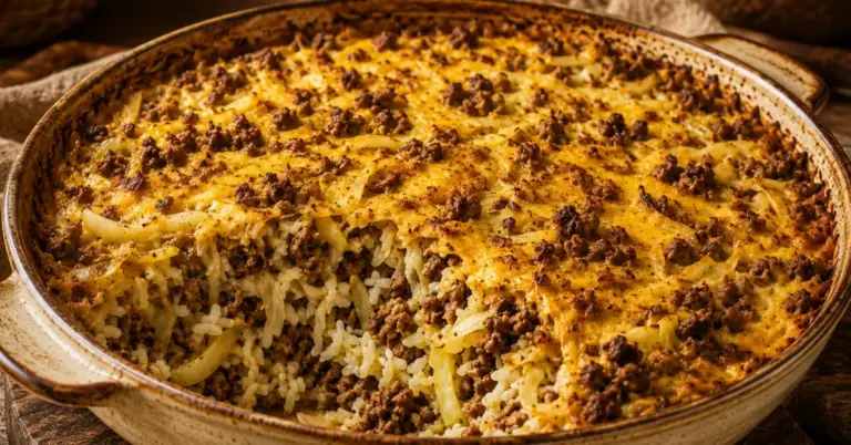 Indonesische Ovenschotel met Kool en Rijst in een ovenschaal