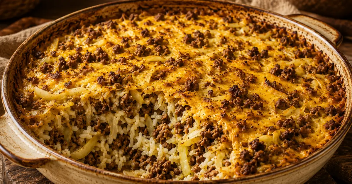 Indonesische Ovenschotel met Kool en Rijst in een ovenschaal