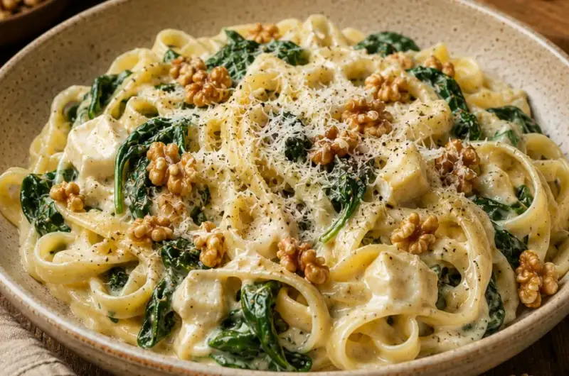 Romige Brie-Pasta met Spinazie en Walnoten