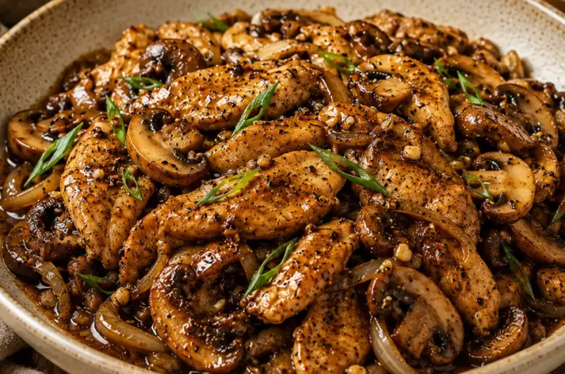 Aziatische Kip met Zwarte Peper en Champignons
