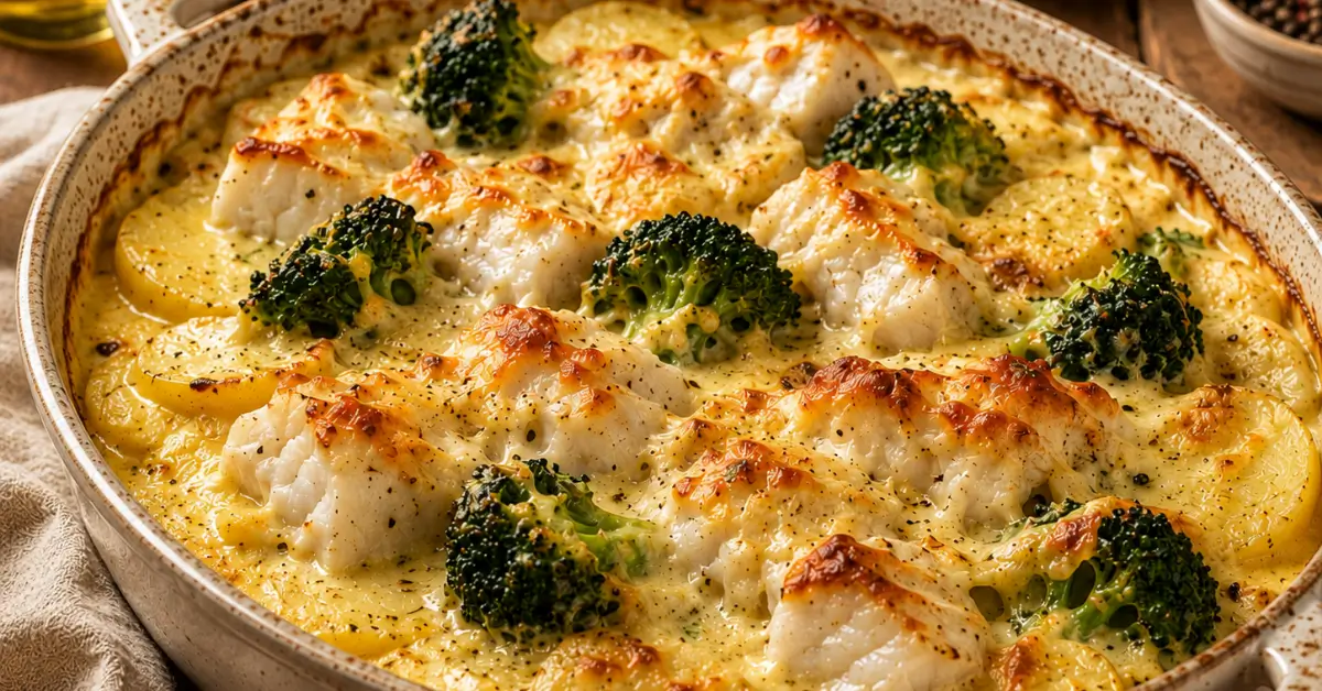 Romige Ovenschotel met Kabeljauw en Broccoli uit de oven