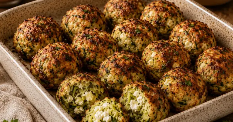 Knapperige Ovengebakken Courgette- en Fetaballetjes op een schaal