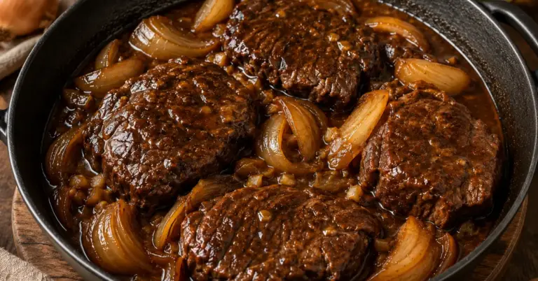 OMA'S SUKADELAPPEN IN UIENJUS met zachte uien en rijke jus