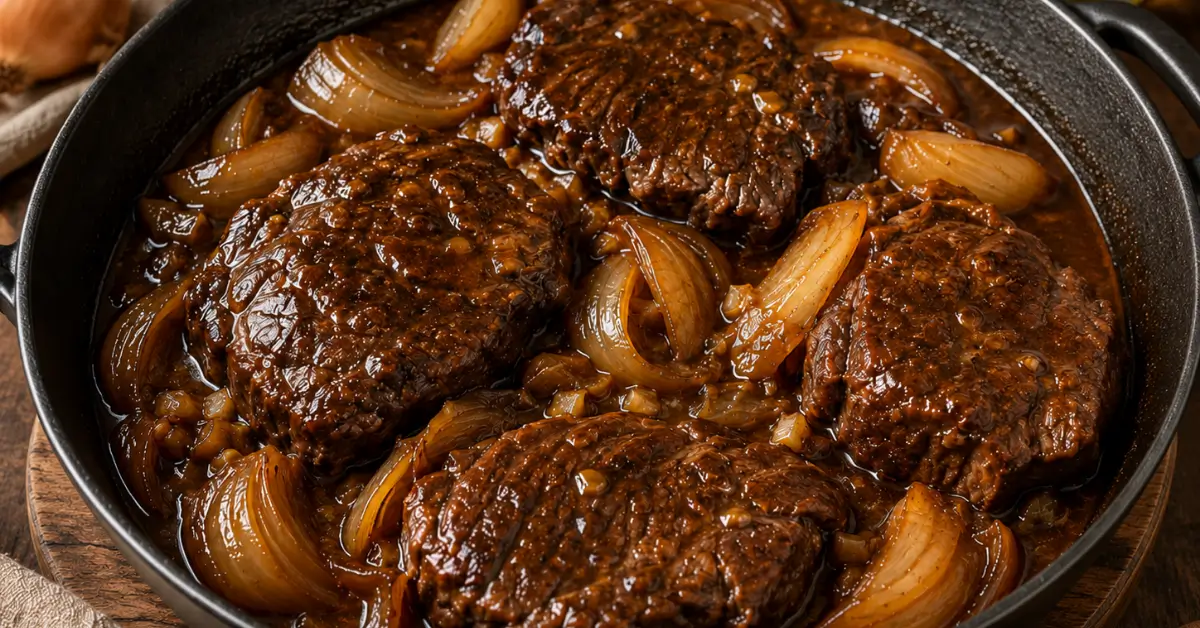 OMA'S SUKADELAPPEN IN UIENJUS met zachte uien en rijke jus